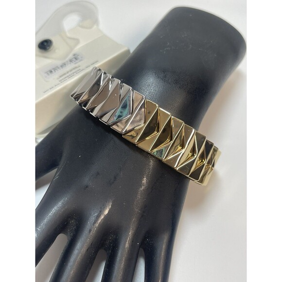 Open Edit Gold Rhodium Double Color  Arrow Design Stretch Bracelet New - Picture 2 of 7